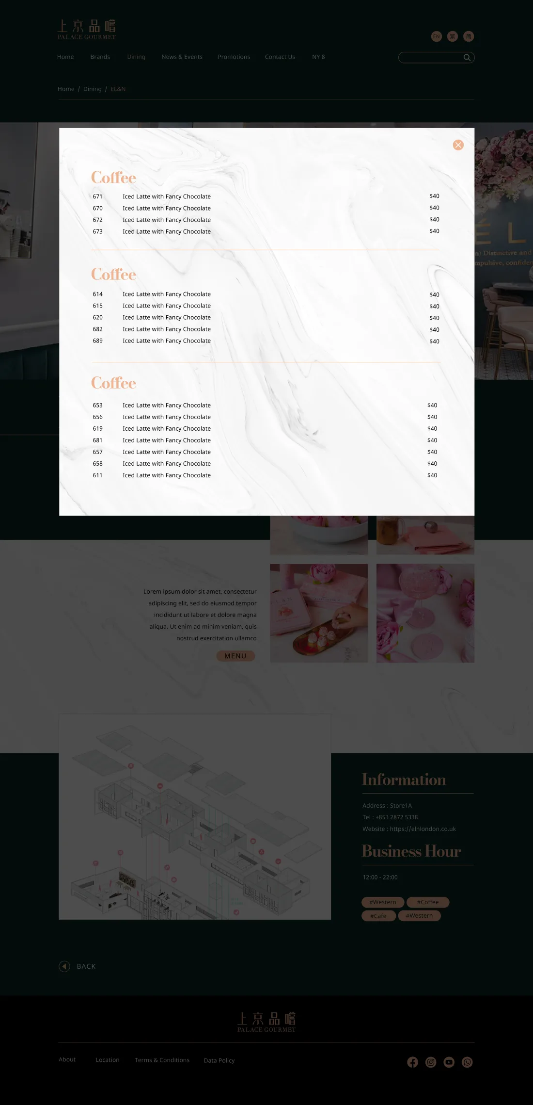 Palace Gourmet dining menu